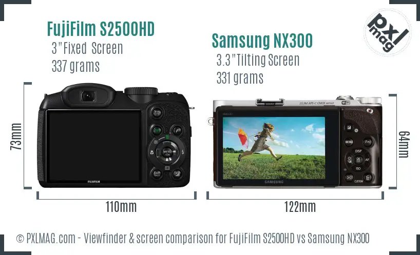 FujiFilm S2500HD vs Samsung NX300 Screen and Viewfinder comparison