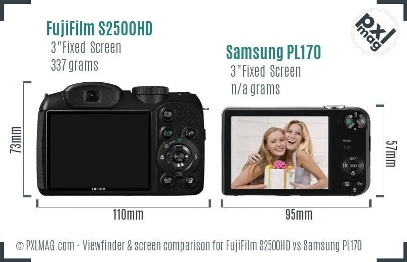 FujiFilm S2500HD vs Samsung PL170 Screen and Viewfinder comparison