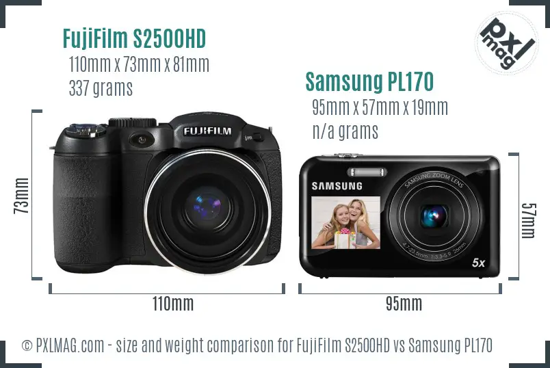 FujiFilm S2500HD vs Samsung PL170 size comparison