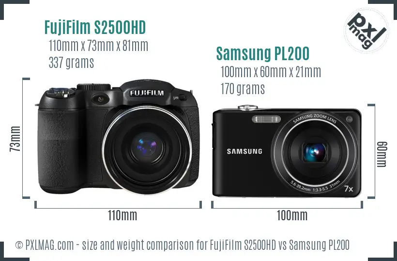 FujiFilm S2500HD vs Samsung PL200 size comparison