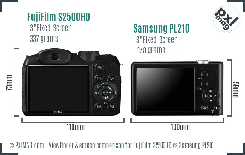 FujiFilm S2500HD vs Samsung PL210 Screen and Viewfinder comparison