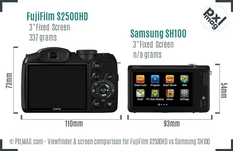 FujiFilm S2500HD vs Samsung SH100 Screen and Viewfinder comparison FujiFilm S2500HD vs Samsung SH100 Screen and Viewfinder comparison