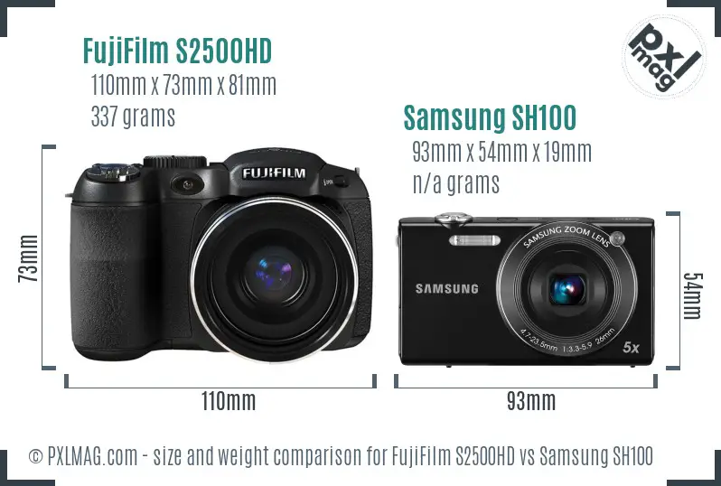 FujiFilm S2500HD vs Samsung SH100 size comparison FujiFilm S2500HD vs Samsung SH100 size comparison