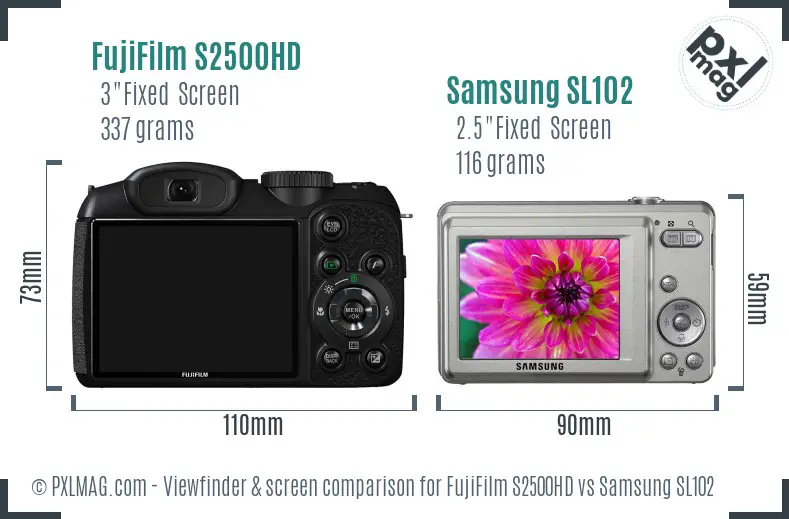 FujiFilm S2500HD vs Samsung SL102 Screen and Viewfinder comparison FujiFilm S2500HD vs Samsung SL102 Screen and Viewfinder comparison
