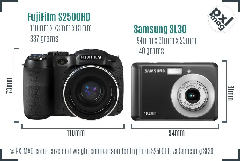 FujiFilm S2500HD vs Samsung SL30 size comparison