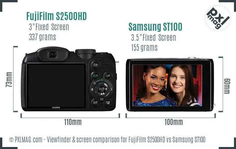 FujiFilm S2500HD vs Samsung ST100 Screen and Viewfinder comparison FujiFilm S2500HD vs Samsung ST100 Screen and Viewfinder comparison