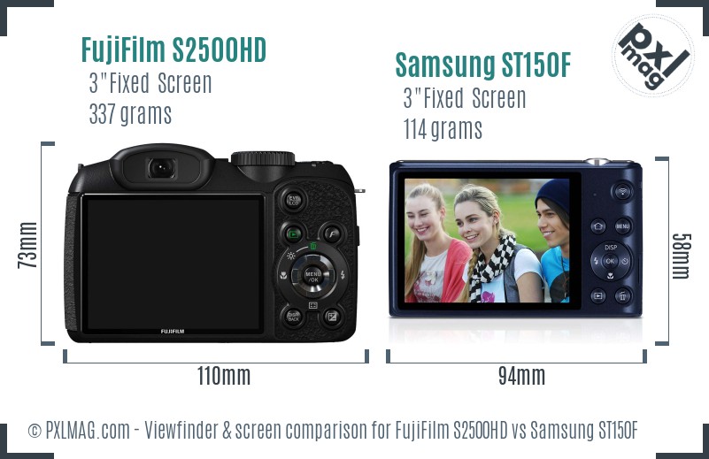 FujiFilm S2500HD vs Samsung ST150F Screen and Viewfinder comparison