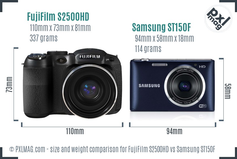 FujiFilm S2500HD vs Samsung ST150F size comparison