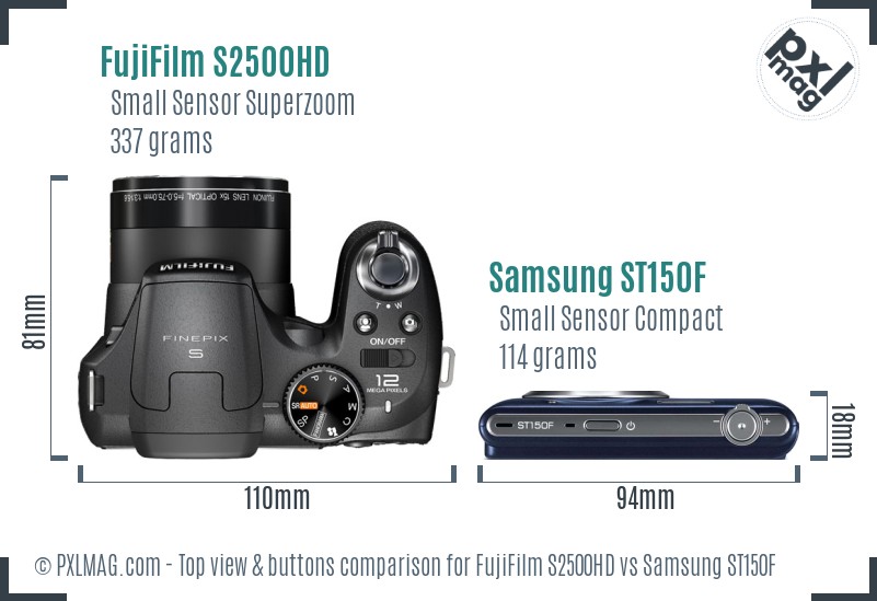 FujiFilm S2500HD vs Samsung ST150F top view buttons comparison