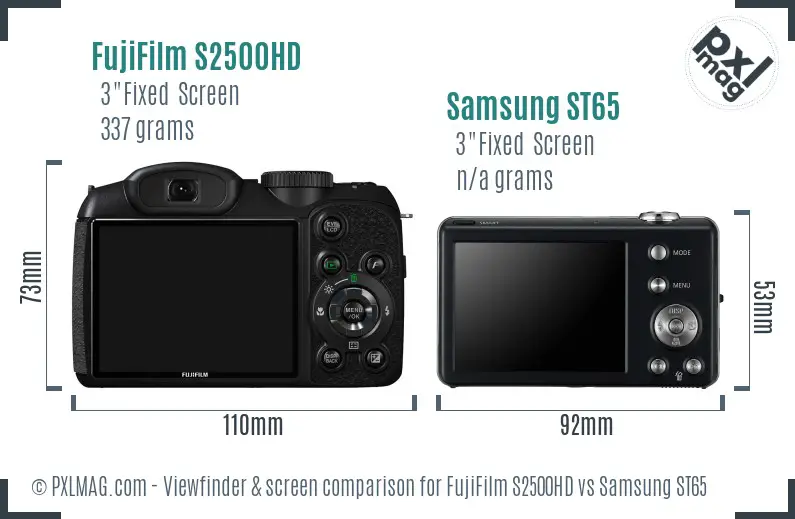 FujiFilm S2500HD vs Samsung ST65 Screen and Viewfinder comparison