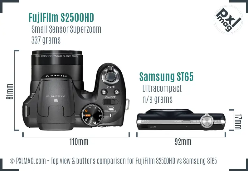 FujiFilm S2500HD vs Samsung ST65 top view buttons comparison