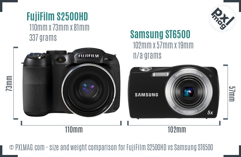 FujiFilm S2500HD vs Samsung ST6500 size comparison