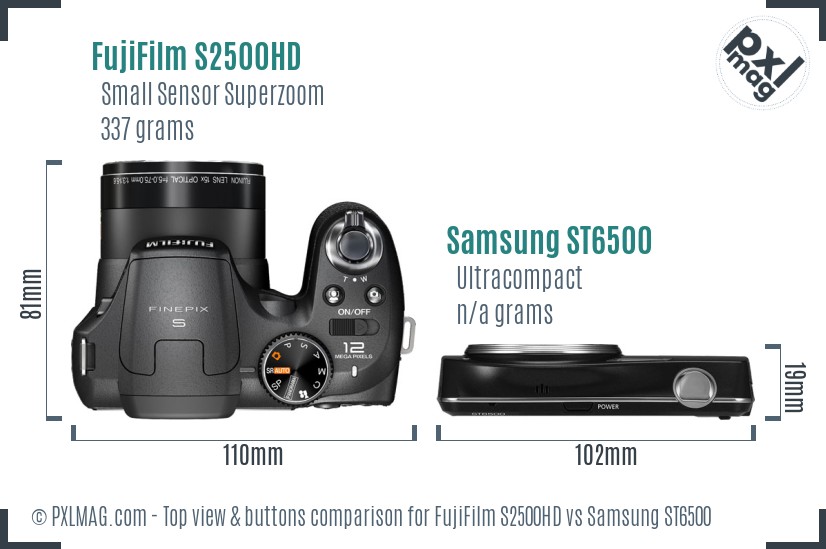 FujiFilm S2500HD vs Samsung ST6500 top view buttons comparison