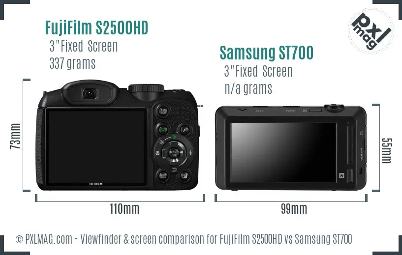FujiFilm S2500HD vs Samsung ST700 Screen and Viewfinder comparison