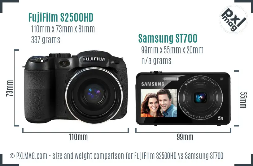 FujiFilm S2500HD vs Samsung ST700 size comparison