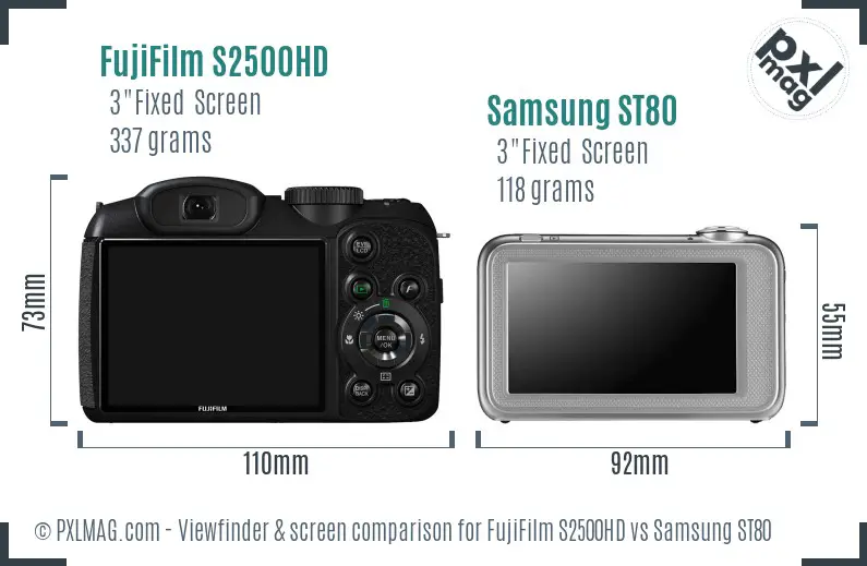 FujiFilm S2500HD vs Samsung ST80 Screen and Viewfinder comparison