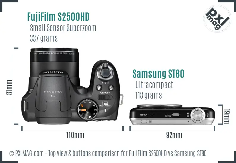 FujiFilm S2500HD vs Samsung ST80 top view buttons comparison