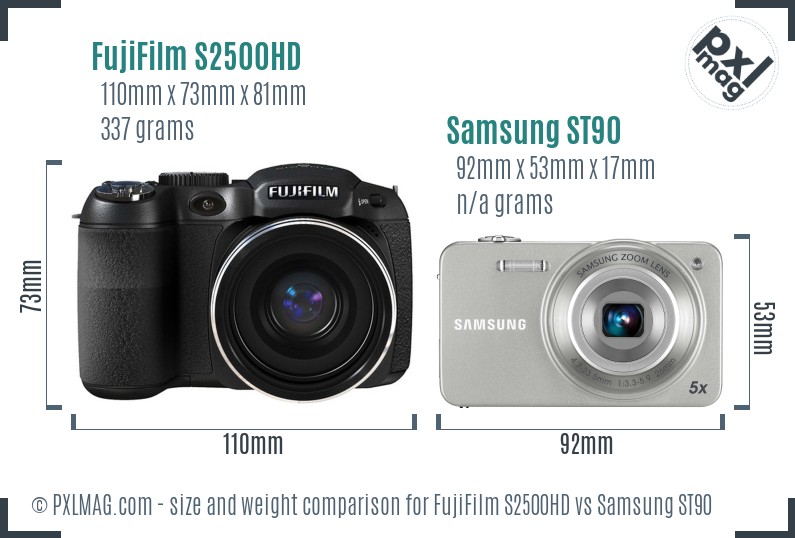 FujiFilm S2500HD vs Samsung ST90 size comparison