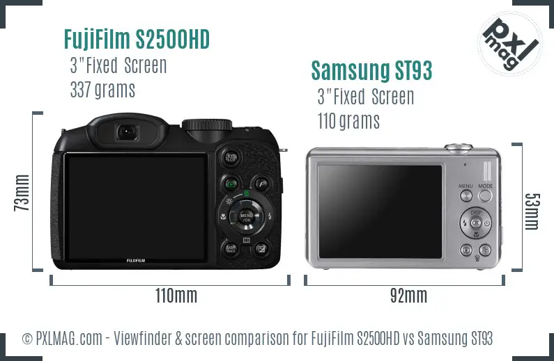 FujiFilm S2500HD vs Samsung ST93 Screen and Viewfinder comparison