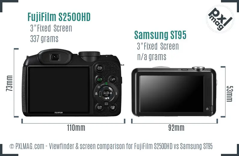 FujiFilm S2500HD vs Samsung ST95 Screen and Viewfinder comparison