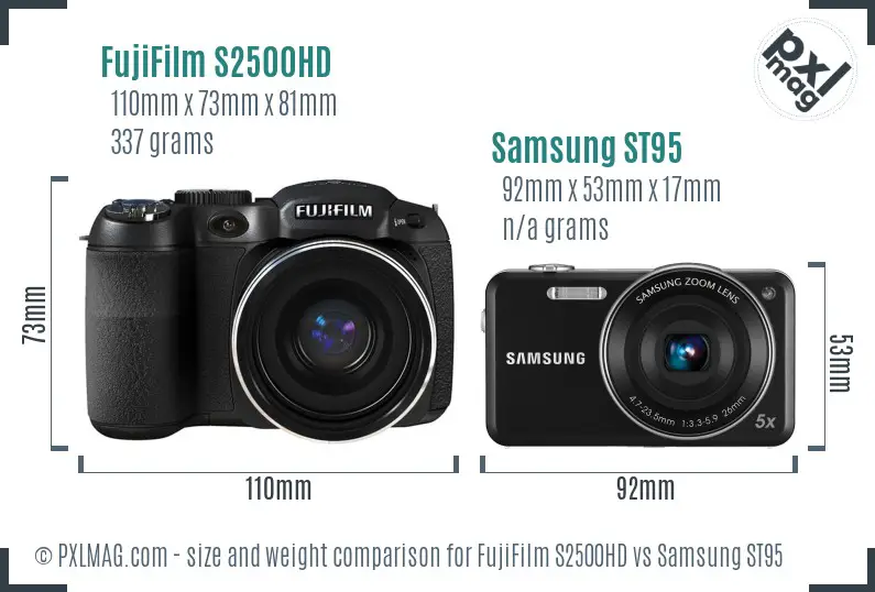 FujiFilm S2500HD vs Samsung ST95 size comparison