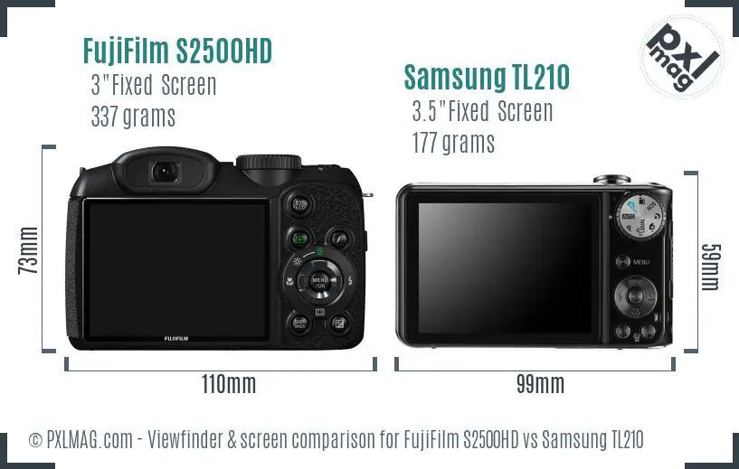 FujiFilm S2500HD vs Samsung TL210 Screen and Viewfinder comparison FujiFilm S2500HD vs Samsung TL210 Screen and Viewfinder comparison