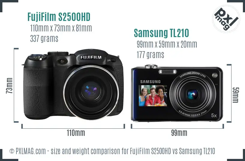FujiFilm S2500HD vs Samsung TL210 size comparison FujiFilm S2500HD vs Samsung TL210 size comparison