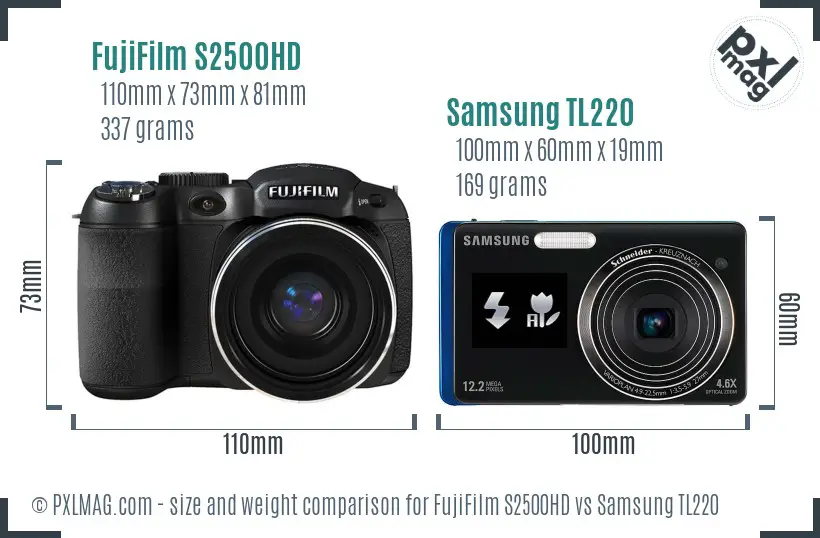 FujiFilm S2500HD vs Samsung TL220 size comparison