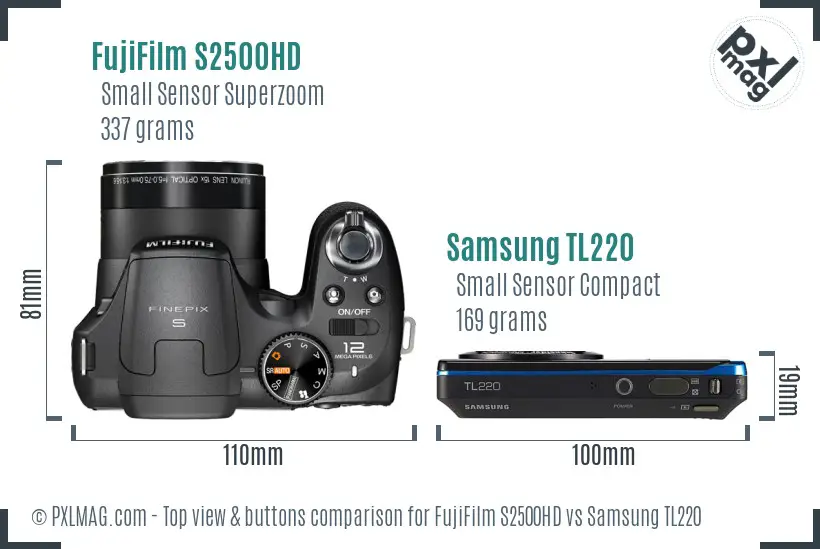 FujiFilm S2500HD vs Samsung TL220 top view buttons comparison