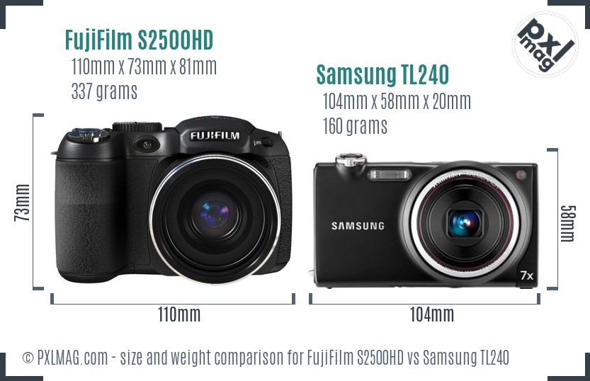 FujiFilm S2500HD vs Samsung TL240 size comparison
