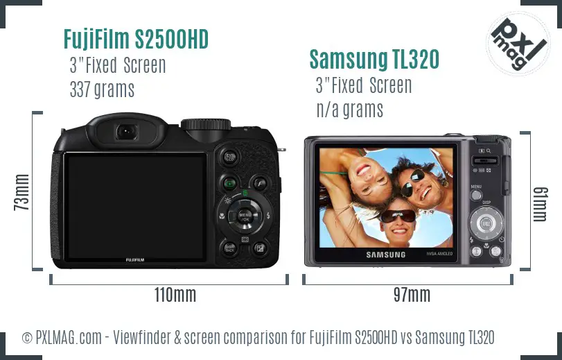 FujiFilm S2500HD vs Samsung TL320 Screen and Viewfinder comparison