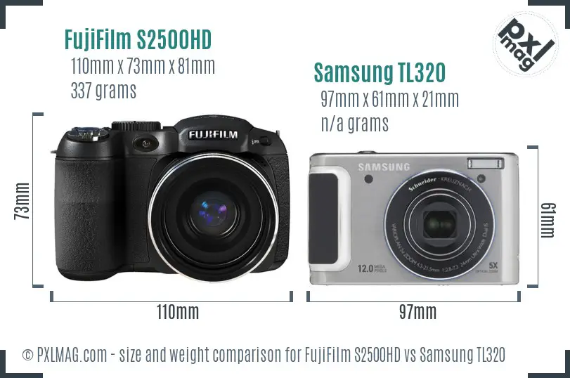 FujiFilm S2500HD vs Samsung TL320 size comparison