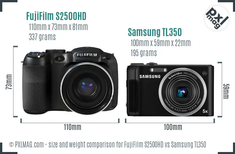 FujiFilm S2500HD vs Samsung TL350 size comparison