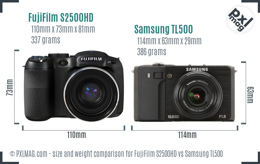 FujiFilm S2500HD vs Samsung TL500 size comparison