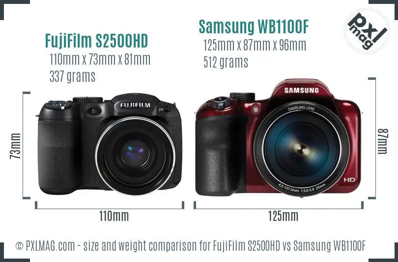 FujiFilm S2500HD vs Samsung WB1100F size comparison