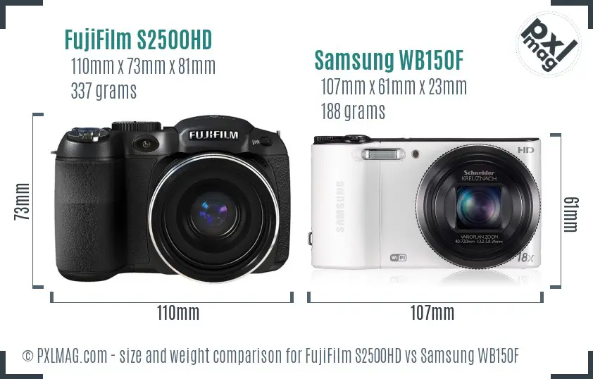 FujiFilm S2500HD vs Samsung WB150F size comparison