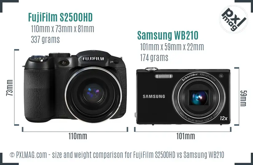 FujiFilm S2500HD vs Samsung WB210 size comparison