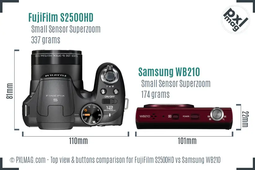 FujiFilm S2500HD vs Samsung WB210 top view buttons comparison