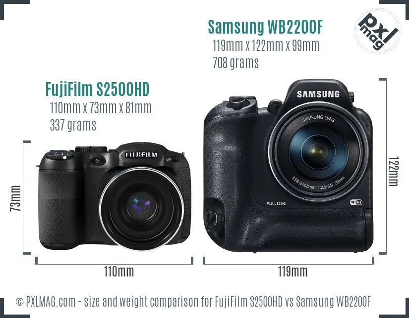 FujiFilm S2500HD vs Samsung WB2200F size comparison
