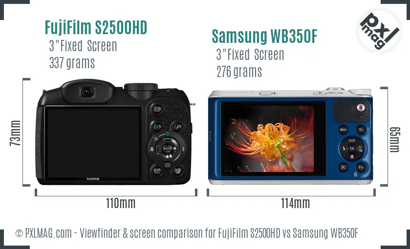 FujiFilm S2500HD vs Samsung WB350F Screen and Viewfinder comparison