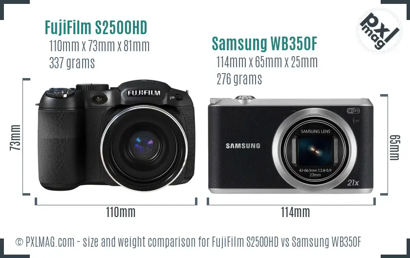 FujiFilm S2500HD vs Samsung WB350F size comparison