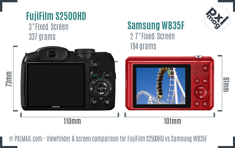 FujiFilm S2500HD vs Samsung WB35F Screen and Viewfinder comparison