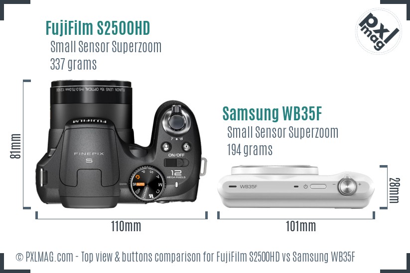 FujiFilm S2500HD vs Samsung WB35F top view buttons comparison