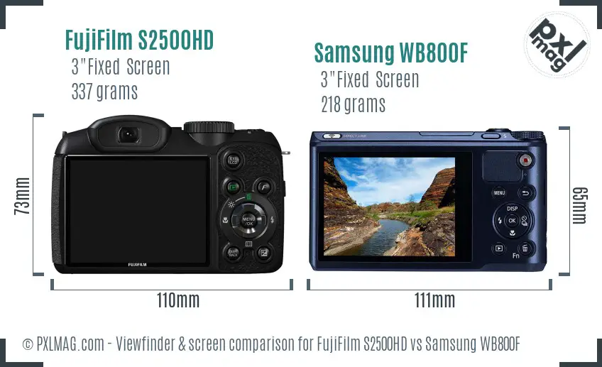 FujiFilm S2500HD vs Samsung WB800F Screen and Viewfinder comparison
