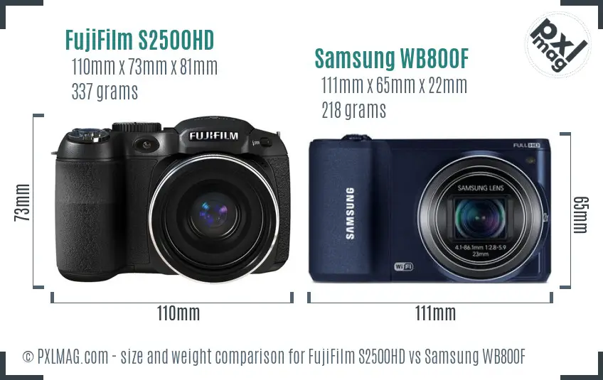FujiFilm S2500HD vs Samsung WB800F size comparison