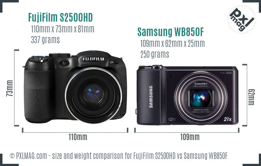 FujiFilm S2500HD vs Samsung WB850F size comparison