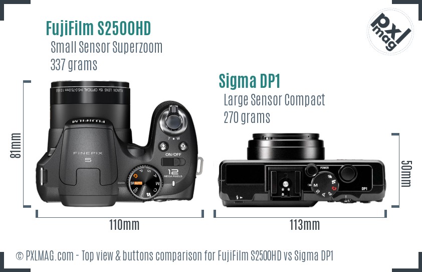 FujiFilm S2500HD vs Sigma DP1 top view buttons comparison