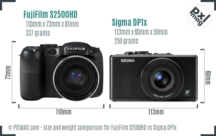 FujiFilm S2500HD vs Sigma DP1x size comparison FujiFilm S2500HD vs Sigma DP1x size comparison