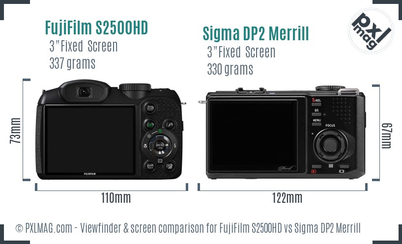 FujiFilm S2500HD vs Sigma DP2 Merrill Screen and Viewfinder comparison