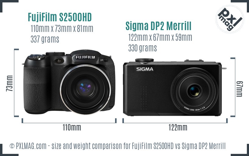 FujiFilm S2500HD vs Sigma DP2 Merrill size comparison